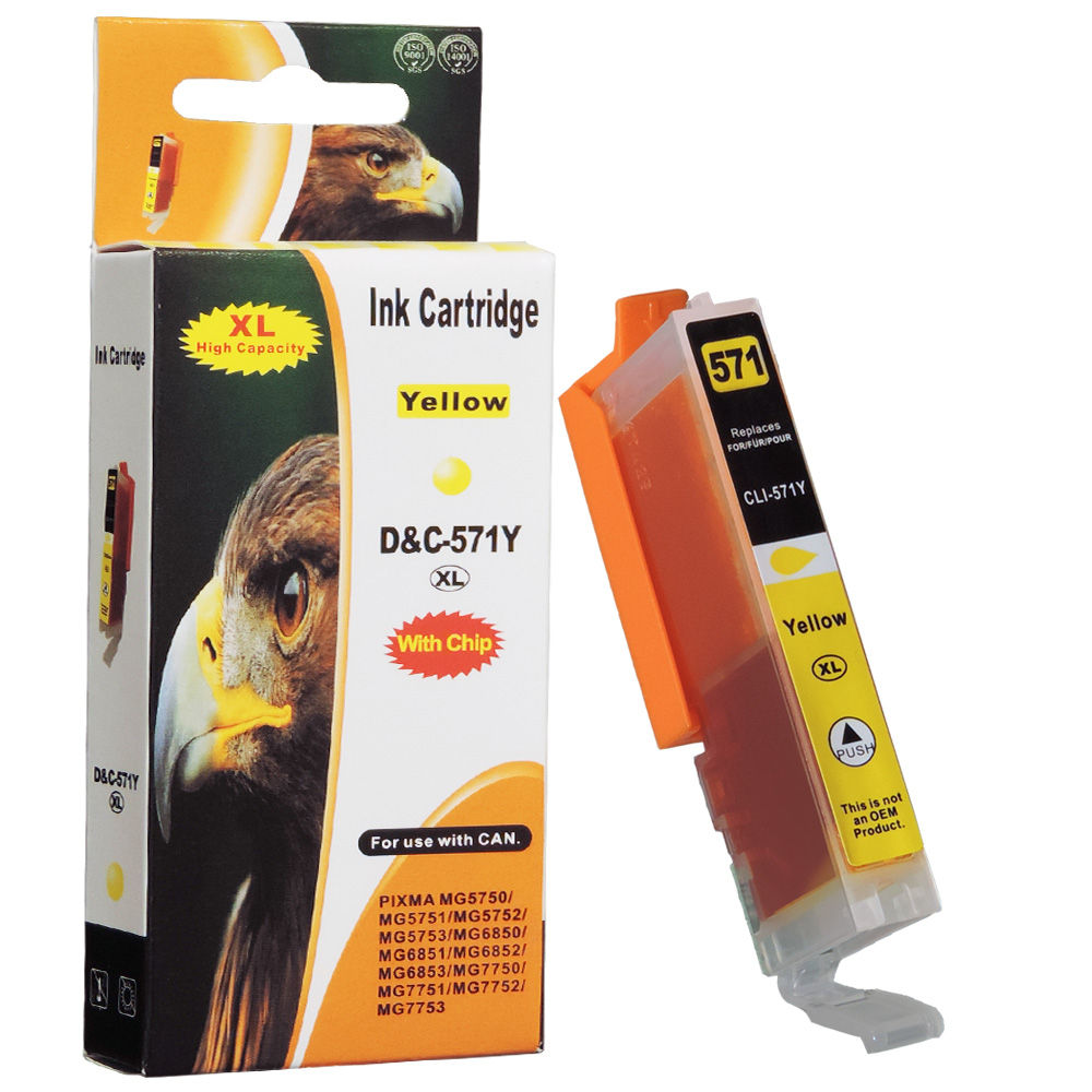 Kompatibel Canon CLI-571 XL, 0334C001 Y Yellow Gelb Druckerpatrone f&uuml;r 790 Seiten von D&C