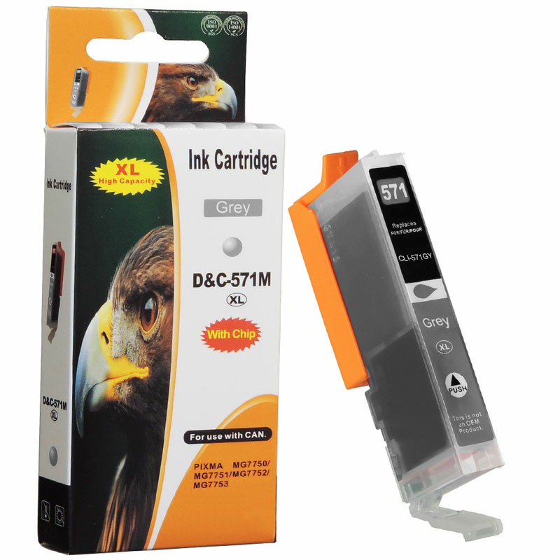 Kompatibel Canon CLI-571 XL, 0335C001 GY Grau Grey Druckerpatrone f&uuml;r 290 Seiten von D&C