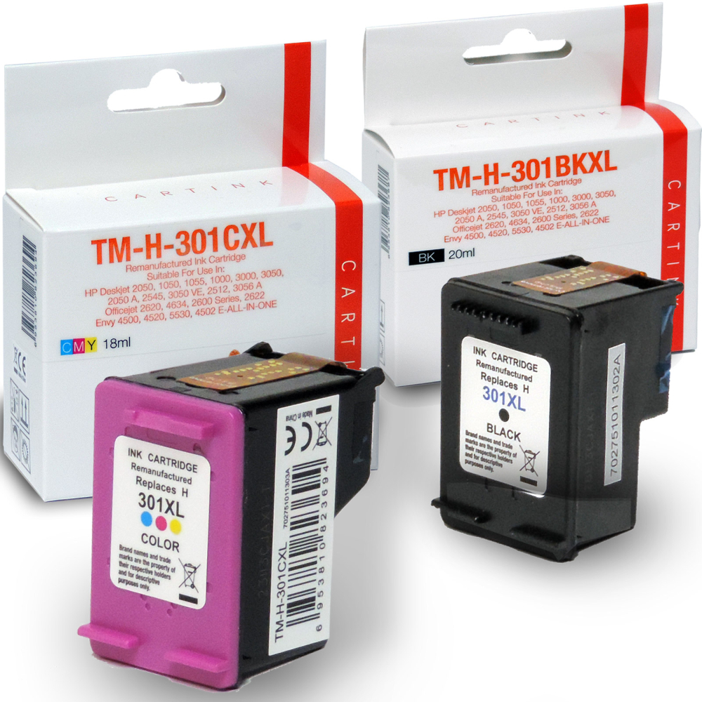 Wiederbef&uuml;llt 2er Set HP 301XL BK CH563EE + 301XL C CH564EE Druckerpatronen wiederbef&uuml;llt Schwarz + alle Farben von Gigao