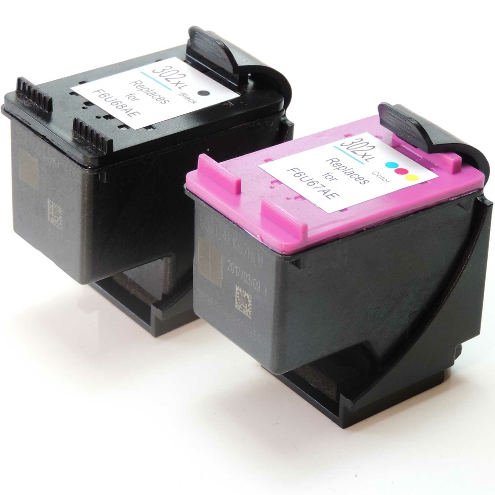 Wiederbef&uuml;llt 2er Set HP 302XL BK F6U68AE + 302XL C F6067AE Druckerpatronen wiederbef&uuml;llt Schwarz + alle Farben von Gigao