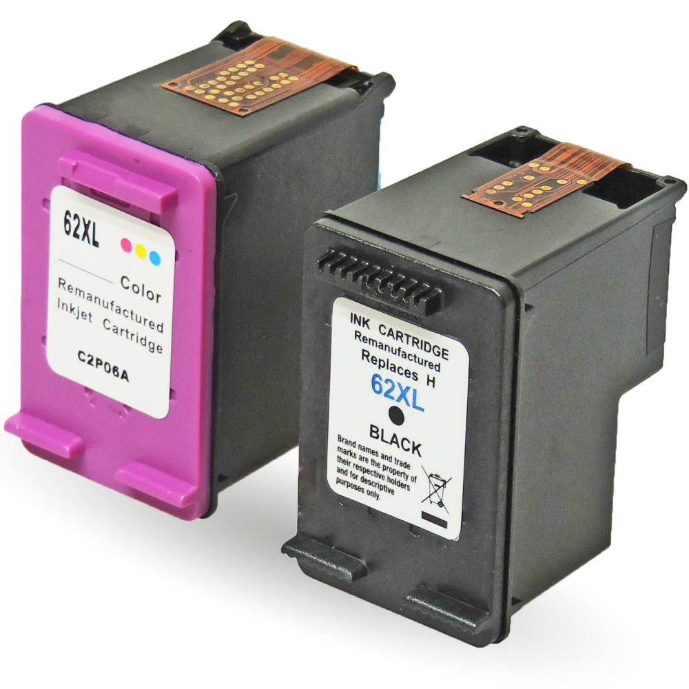 Wiederbef&uuml;llt 2er Set HP C2P05AE / 62XL BK + C2P07AE / 62XL C Druckerpatronen wiederbef&uuml;llt Schwarz + alle Farben von Gigao