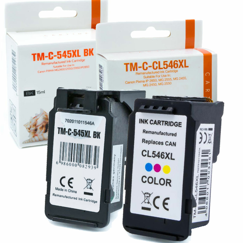 Wiederbef&uuml;llt 2er Set Canon PG-545XL BK + CL-546XL C Druckerpatronen wiederbef&uuml;llt Schwarz + alle Farben von Gigao