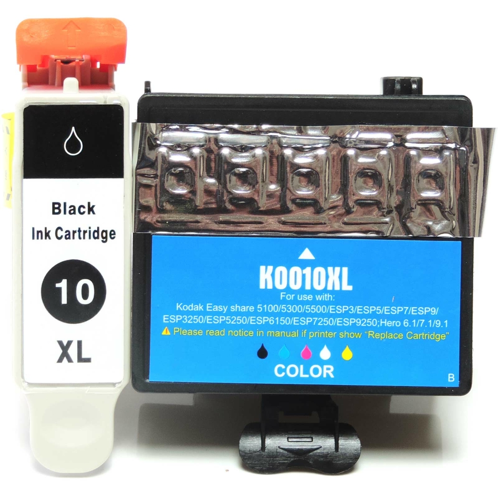 Wiederbef&uuml;llt 2er Set Kodak 10XL BK 3949930 + 10XL C 3949922 Druckerpatronen wiederbef&uuml;llt Schwarz + alle Farben von Gigao