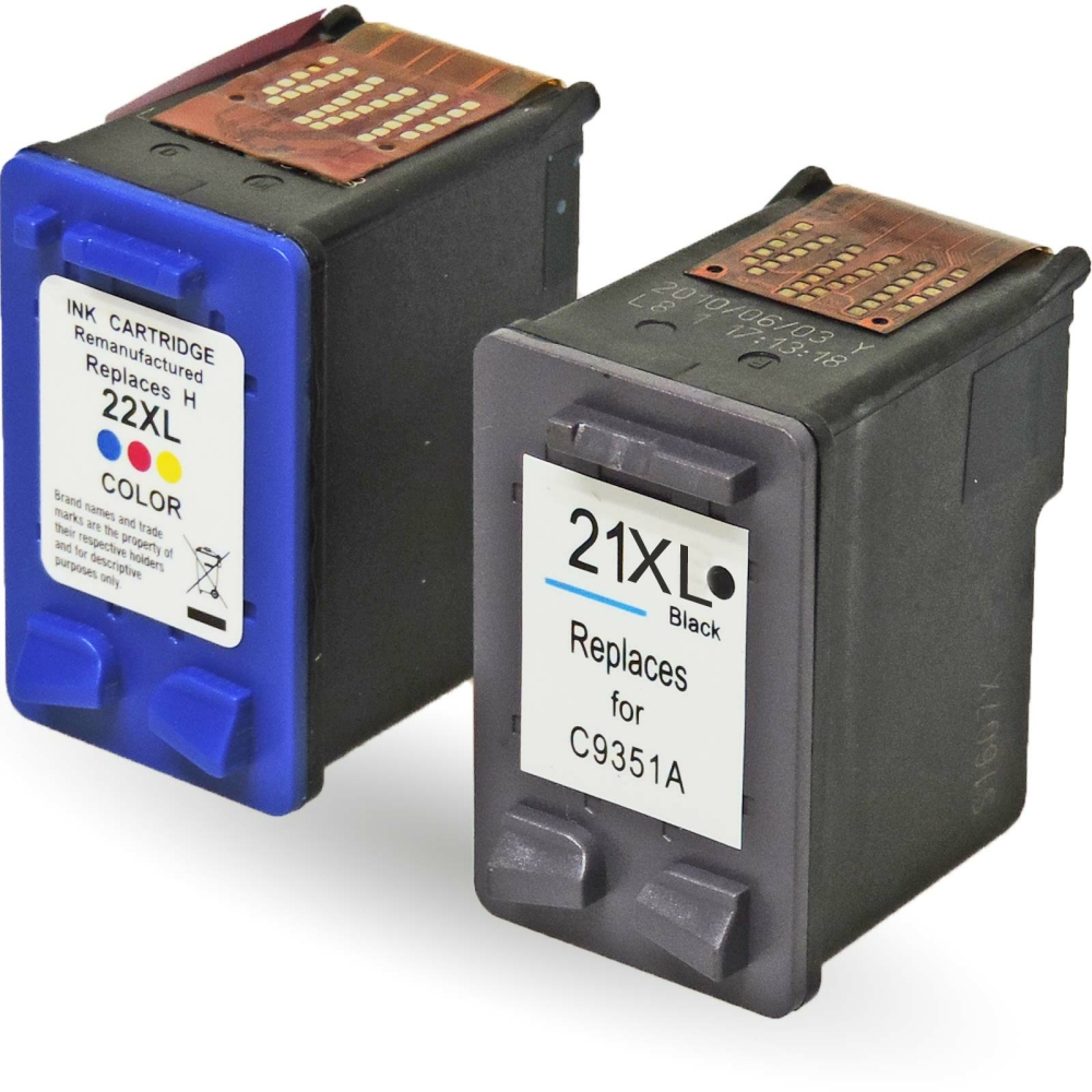 Wiederbef&uuml;llt 2er Set HP 21XL BK C9351AE + 22XL C C9352AE Druckerpatronen wiederbef&uuml;llt Schwarz + alle Farben von Gigao