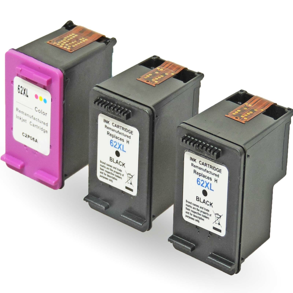 Wiederbef&uuml;llt 3er Set HP C2P05AE / 62XL BK + C2P07AE / 62XL C Druckerpatronen wiederbef&uuml;llt 2x Black + 1x alle Farben von Gigao