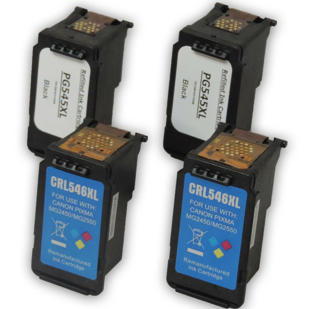 Wiederbef&uuml;llt 4er Set Canon PG-545XL BK + CL-546XL C Druckerpatronen wiederbef&uuml;llt 2x Black + 2x alle Farben von Gigao