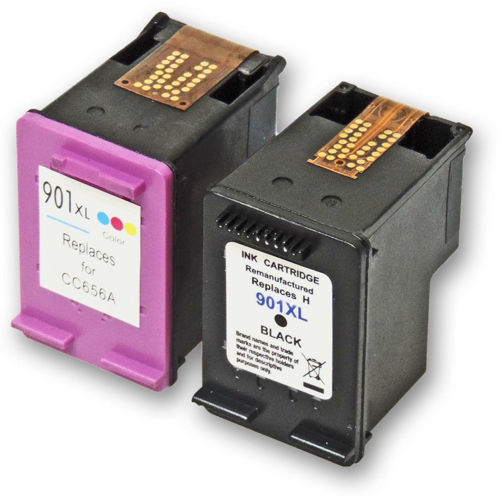 Wiederbef&uuml;llt 2er Set HP 901XL BK / CC654AE + 901XL C / CC656AE  Druckerpatronen wiederbef&uuml;llt Schwarz + alle Farben von Gigao