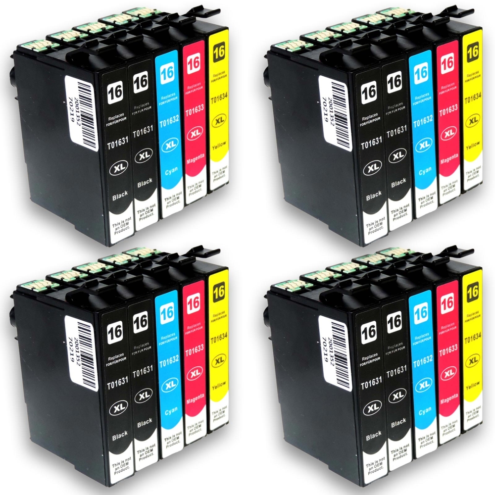 Kompatibel 20er Sparset Epson 16XL, F&uuml;ller, T1636, C13T16364010 Druckerpatronen Tinte alle Farben im Multipack von D&C