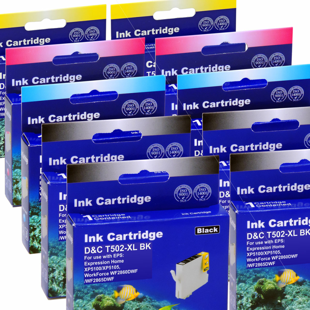 Kompatibel 10er Set Epson Fernglas, T02W6, 502XL, C13T02W64010 Druckerpatronen Tinte alle Farben von D&C