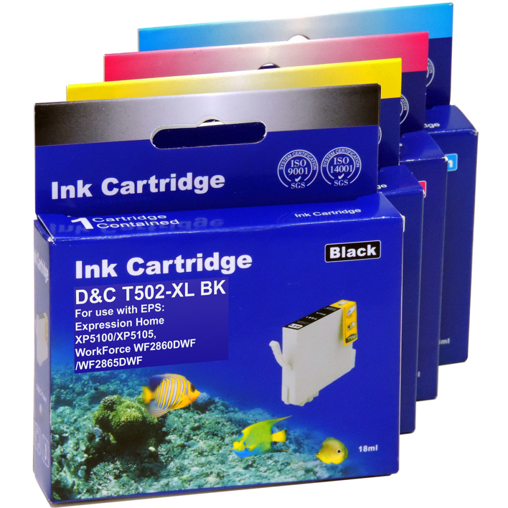 Kompatibel 4er Set Epson Fernglas, T02W6, 502XL, C13T02W64010 Druckerpatronen Tinte von D&C