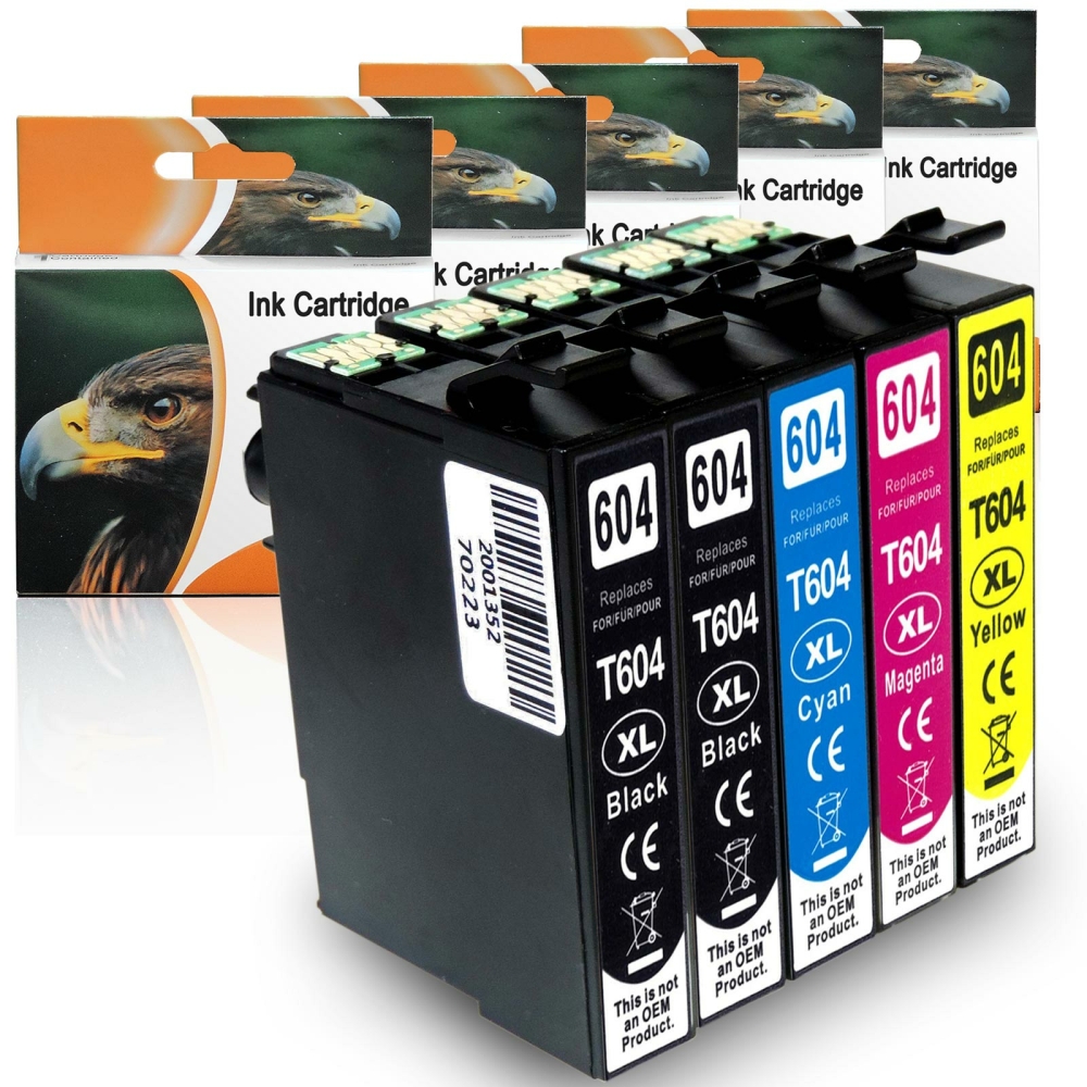 Kompatibel 5er Set Epson 604XL, C13T10H64010 Druckerpatronen Tinte 2x Schwarz und je 1x Cyan, Magenta und Gelb von D&C