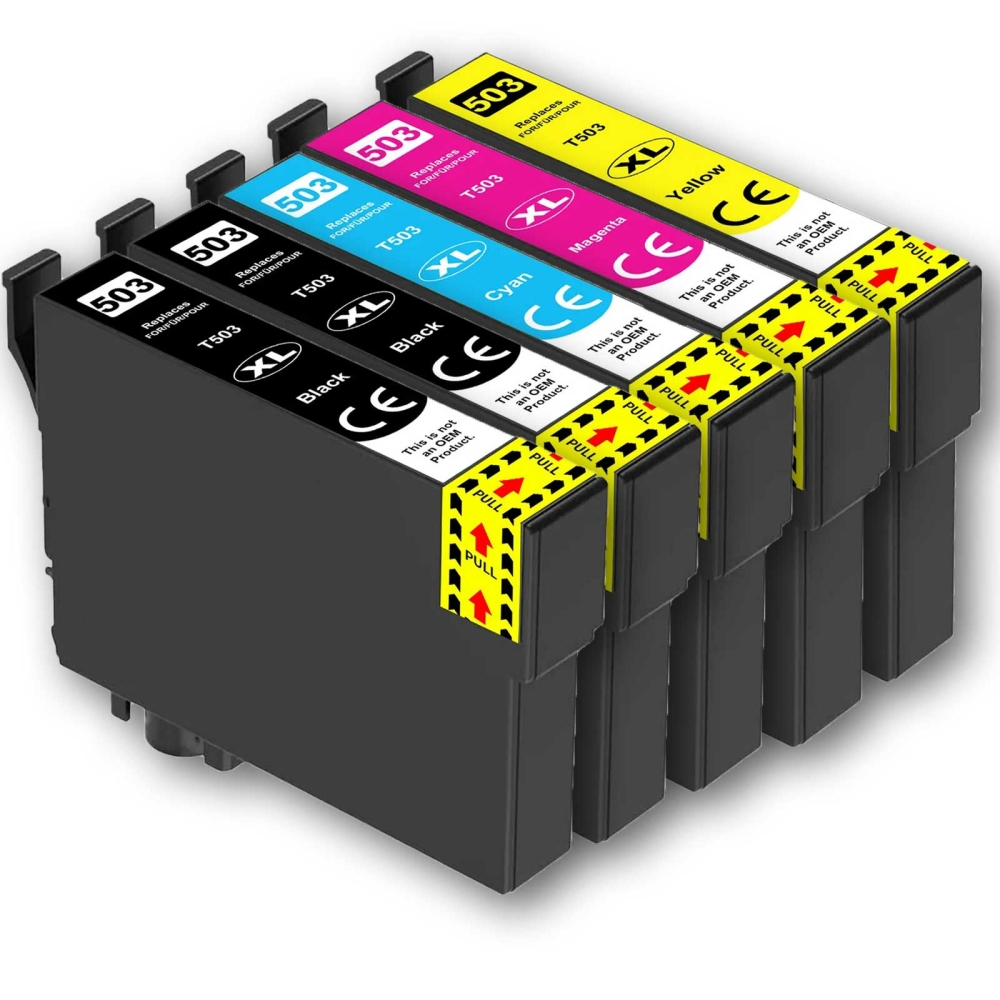 Kompatibel 5er Set Epson 503XL, Chilischoten Druckerpatronen Tinte 2x Schwarz und je 1x Cyan, Magenta und Gelb von D&C