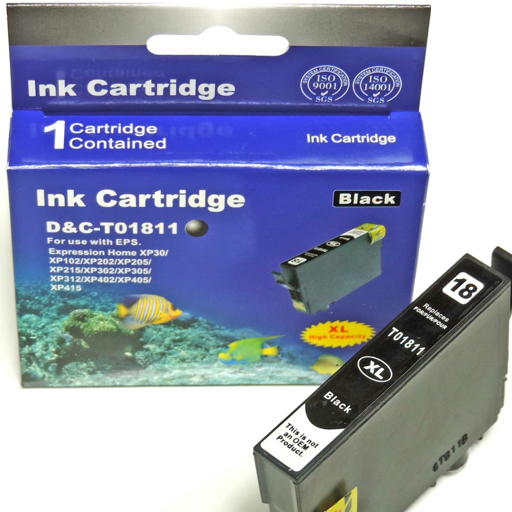 Kompatibel Epson G&auml;nsebl&uuml;mchen, T1811, 18XL, C13T18114010 BK Schwarz Black Druckerpatrone f&uuml;r 450 Seiten von D&C