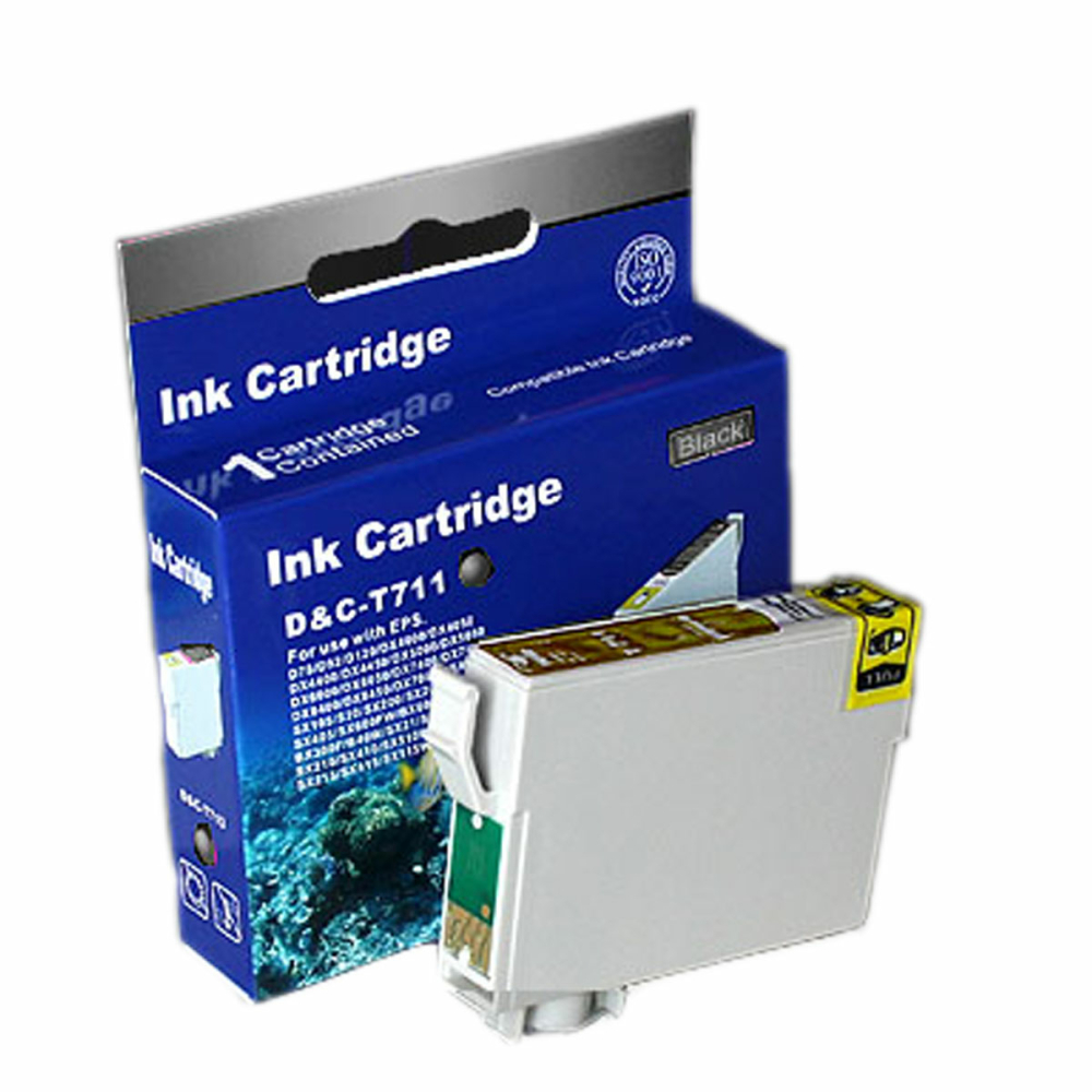 Kompatibel Epson Gepard, T0711, T071, C13T07114010 BK Schwarz Black Druckerpatrone f&uuml;r 245 Seiten von D&C