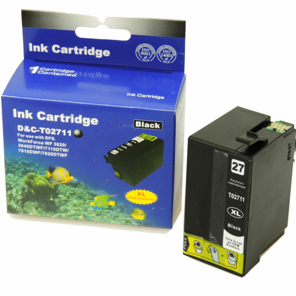 Kompatibel Epson T2711, 27XL, C13T27114010 BK Schwarz Black Druckerpatrone f&uuml;r 1100 Seiten von D&C