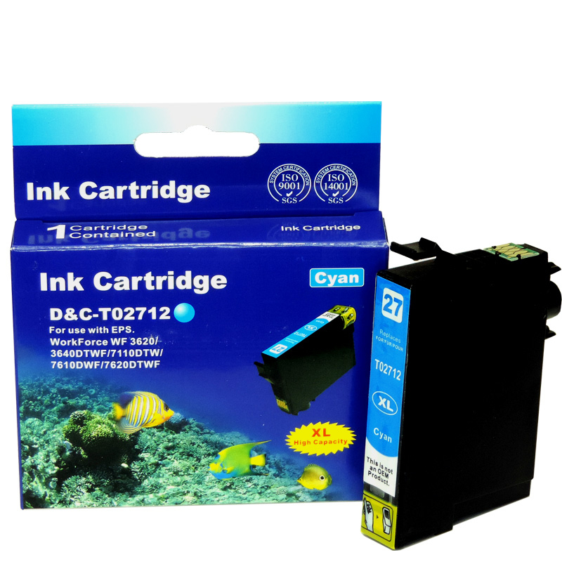 Kompatibel Epson Wecker, T2712, 27XL, C13T27124010 C Cyan Blau Druckerpatrone f&uuml;r 1.100 Seiten von D&C
