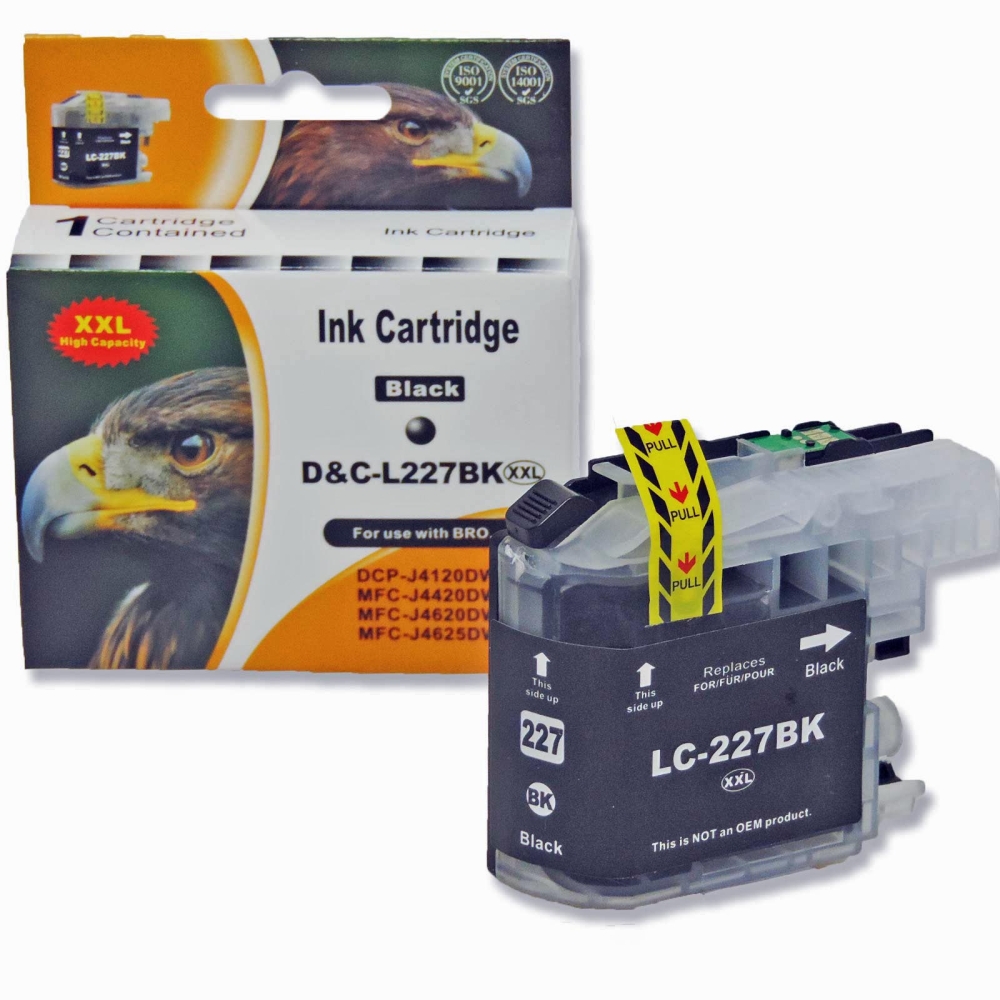 Kompatibel Brother LC-227 XXL BK Schwarz Black Druckerpatrone f&uuml;r 1.200 Seiten von D&C